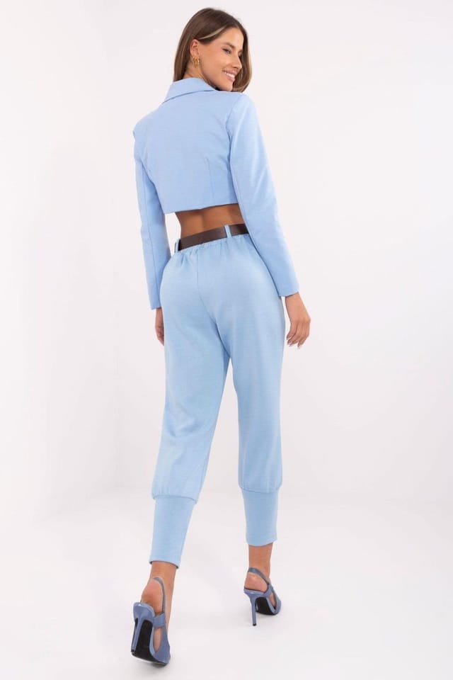 Love Lace Love Lace Women's Elegant High Waist Sweatpants with Belt in Blue - 3