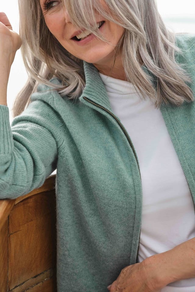 WoolOvers WoolOvers Women's Lambswool Zip Thru Cardigan in Light Green - 2