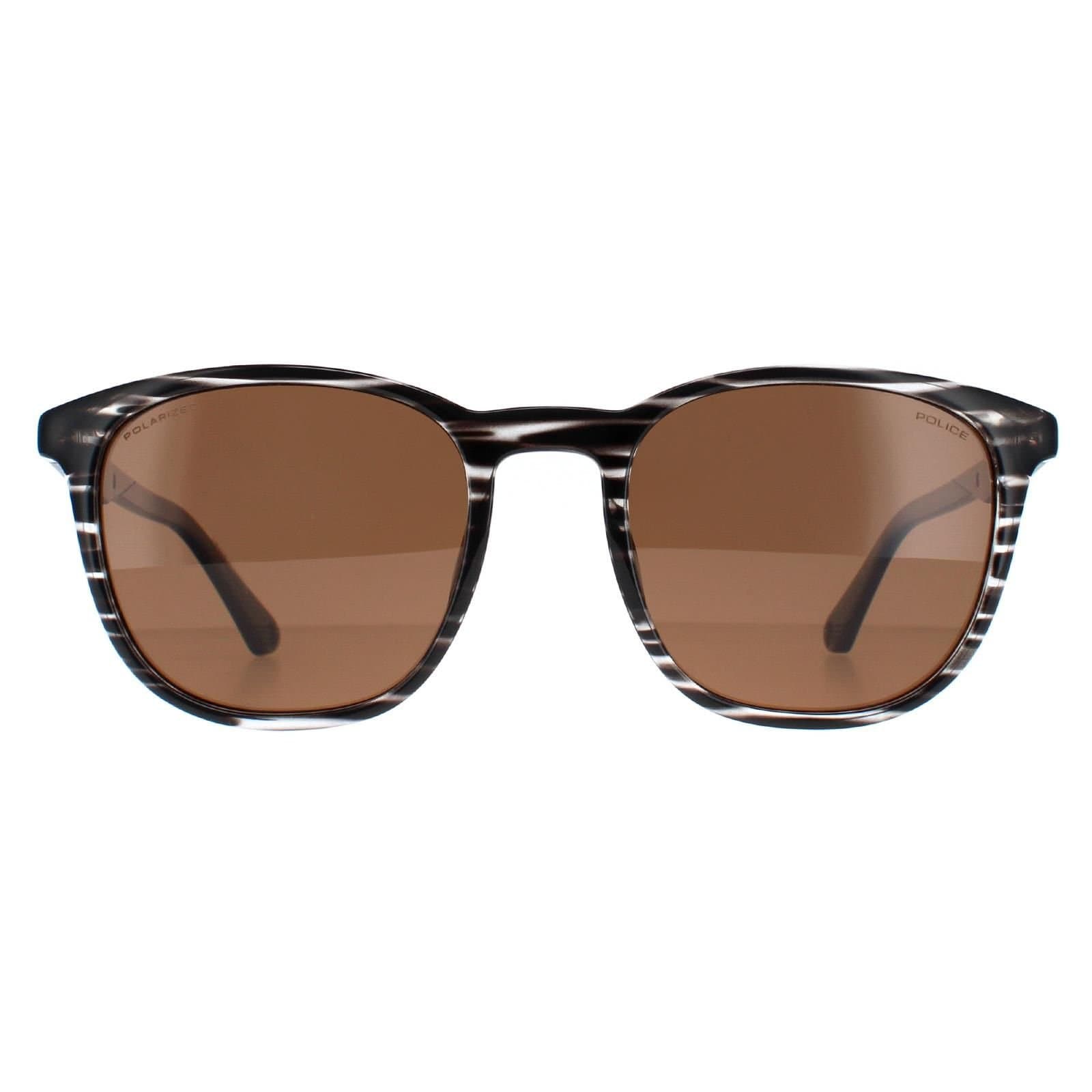 Police Police Men's Round Striped Grey Brown Polarized SPLF18E