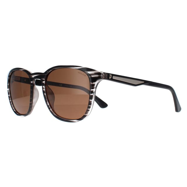 Police Police Men's Round Striped Grey Brown Polarized SPLF18E - 2