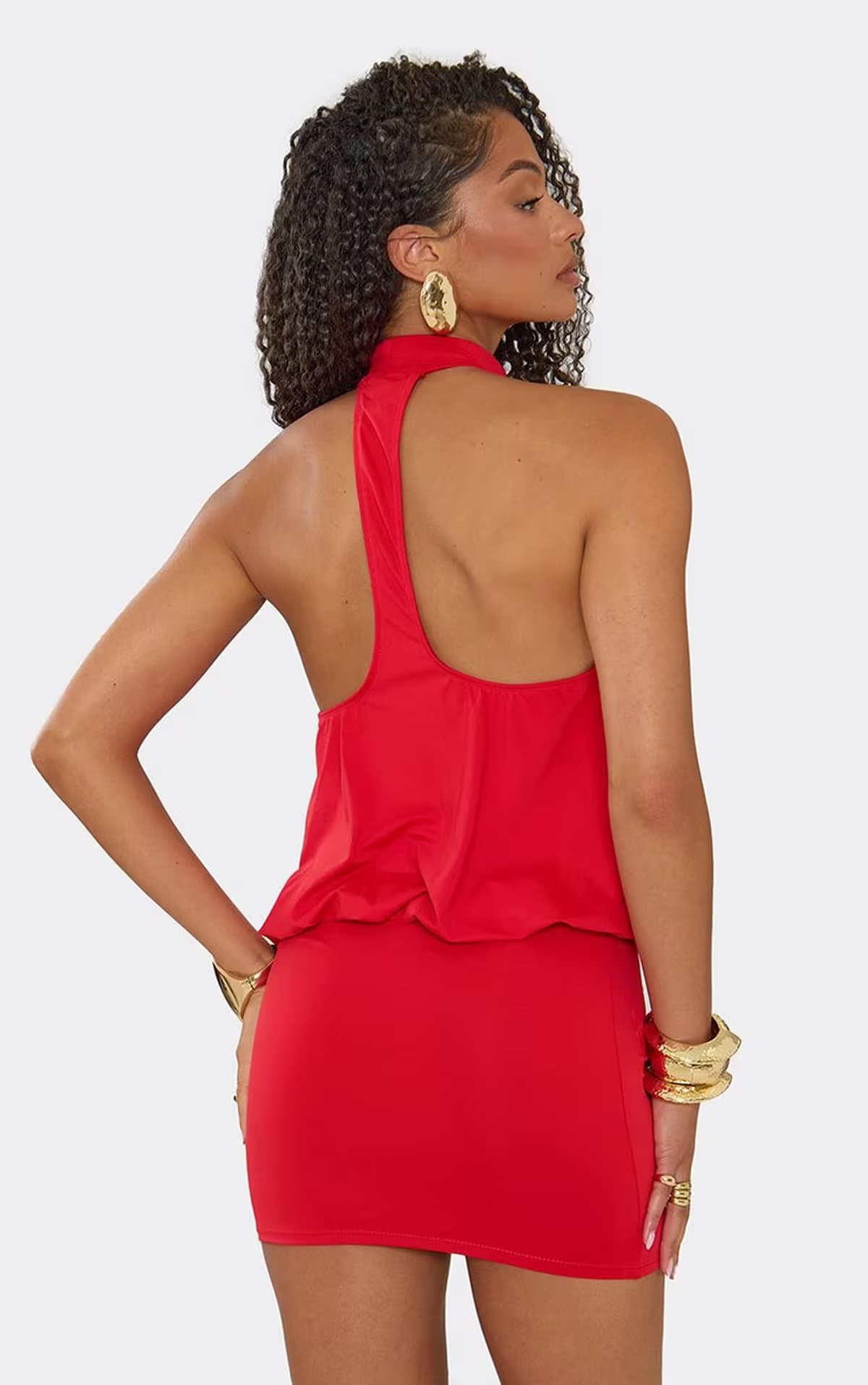 EGO High Neck Racer Back Mini Dress In Red, Women's Size UK 6