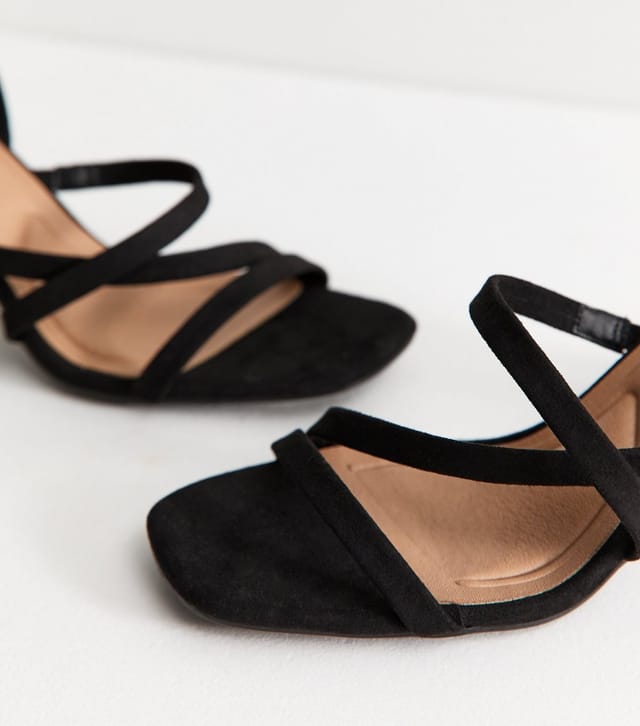 New Look Women's Black Faux Suede Strappy Heeled Sandals Vegan New Look - 3
