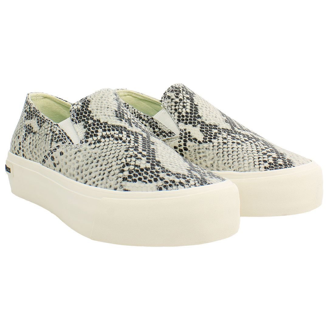 Seavees Seavees Women's Baja Platform Mulholland Slip-On Beige Smooth Leather Plimsolls - 2