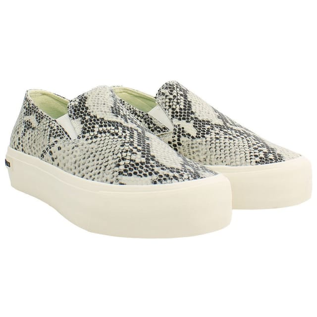 Seavees Seavees Women's Baja Platform Mulholland Slip-On Beige Smooth Leather Plimsolls - 2