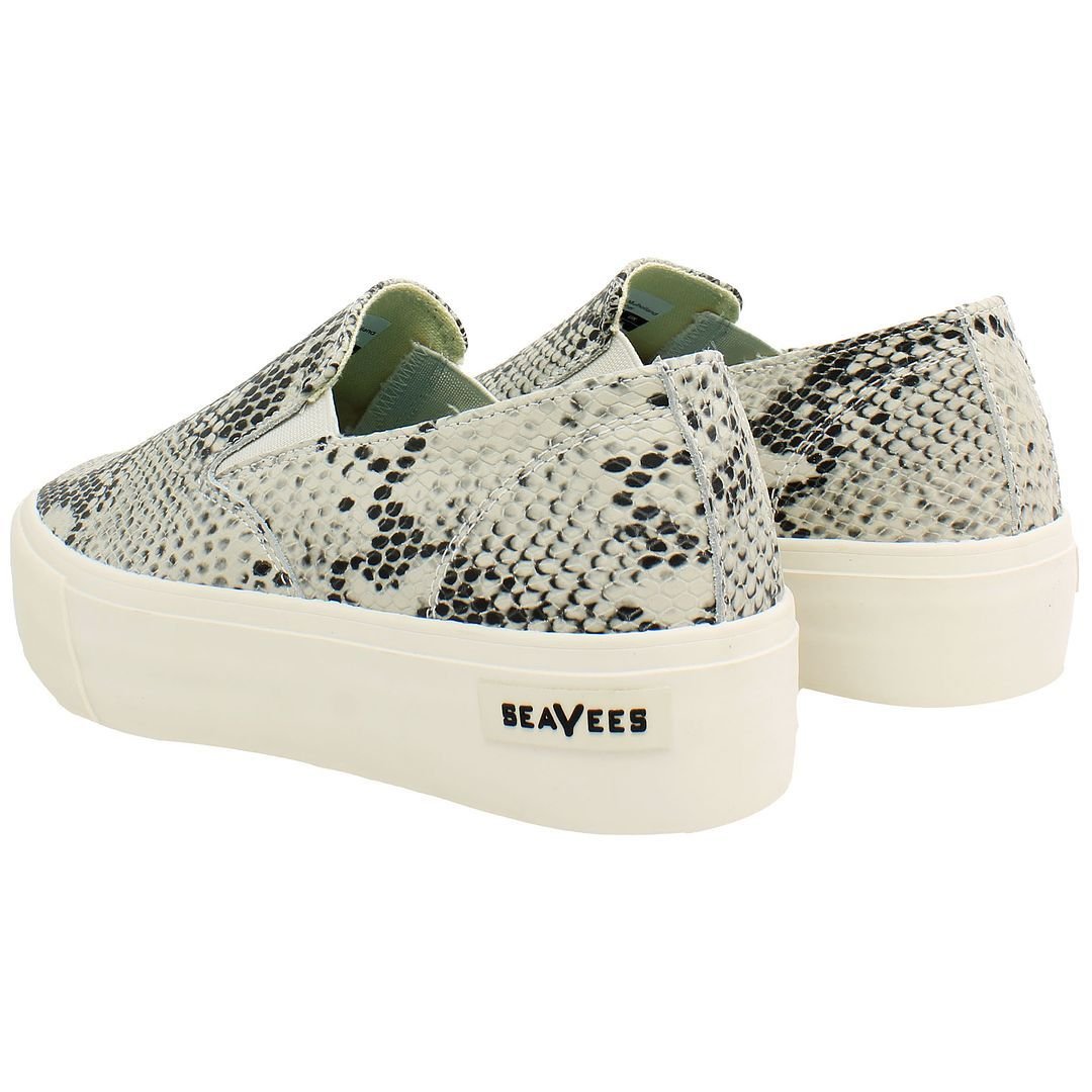 Seavees Seavees Women's Baja Platform Mulholland Slip-On Beige Smooth Leather Plimsolls - 3