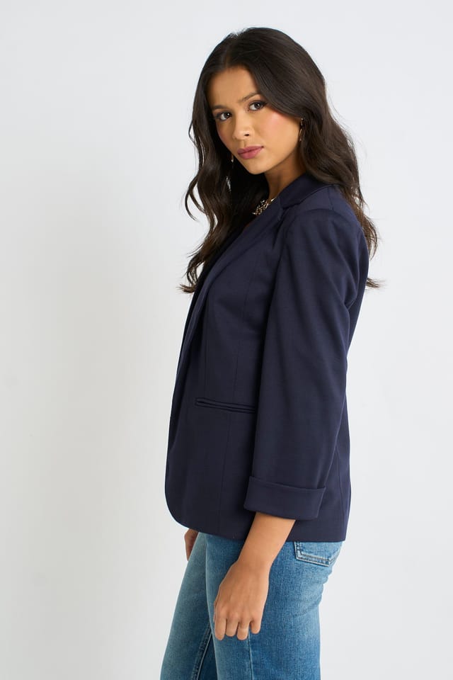 Gini London Gini London Women's Navy Ponte Edge to Edge Jacket - 3