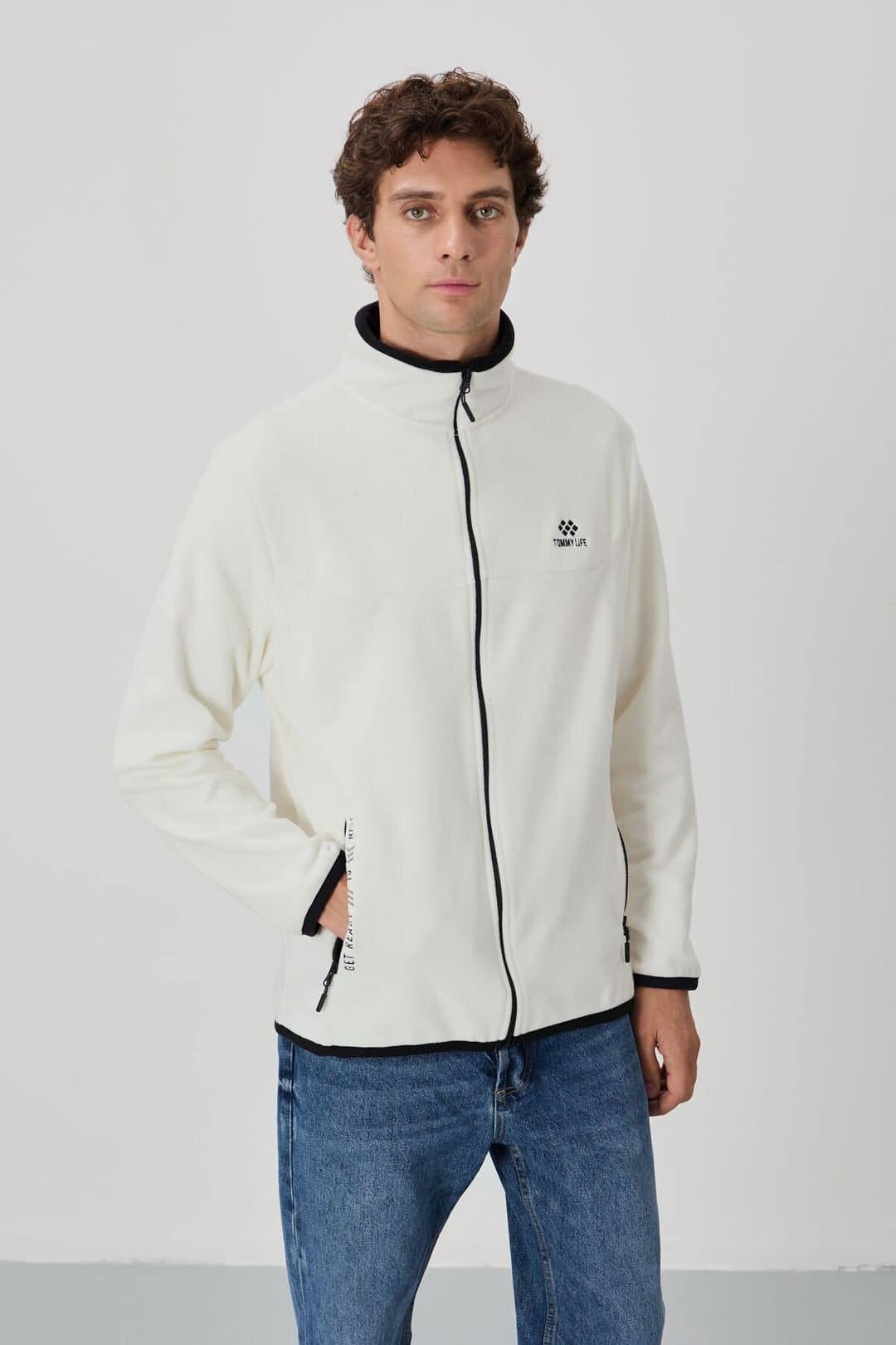 Tommy Life Tommy Life Men's Plush Zip-front Sweatshirt in Off-White