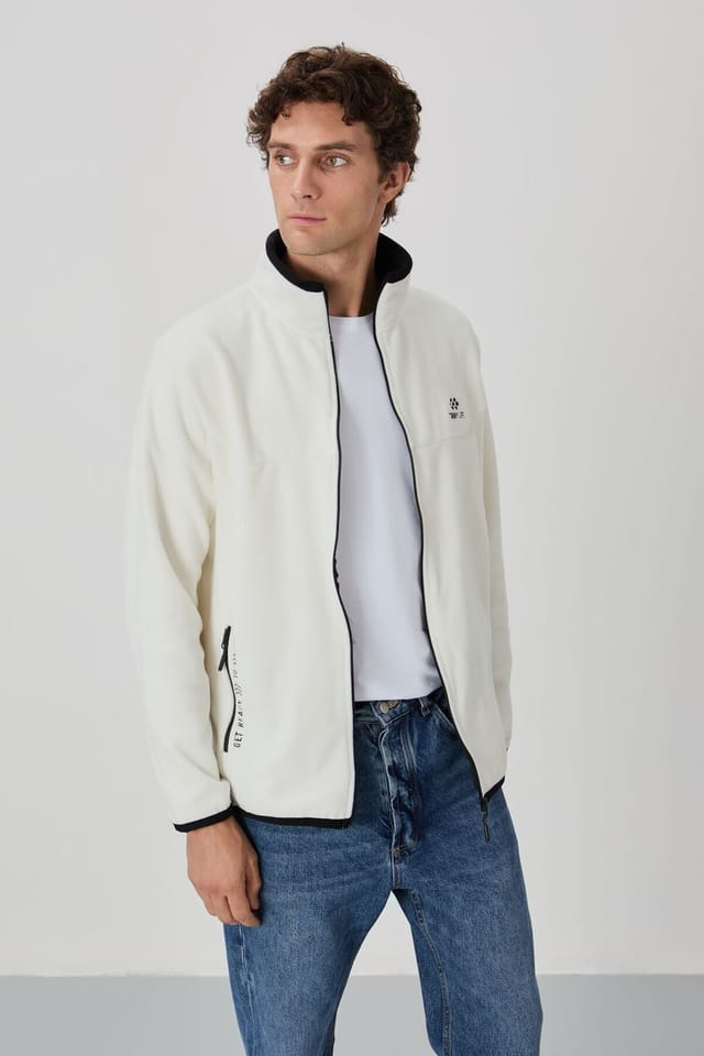 Tommy Life Tommy Life Men's Plush Zip-front Sweatshirt in Off-White - 3