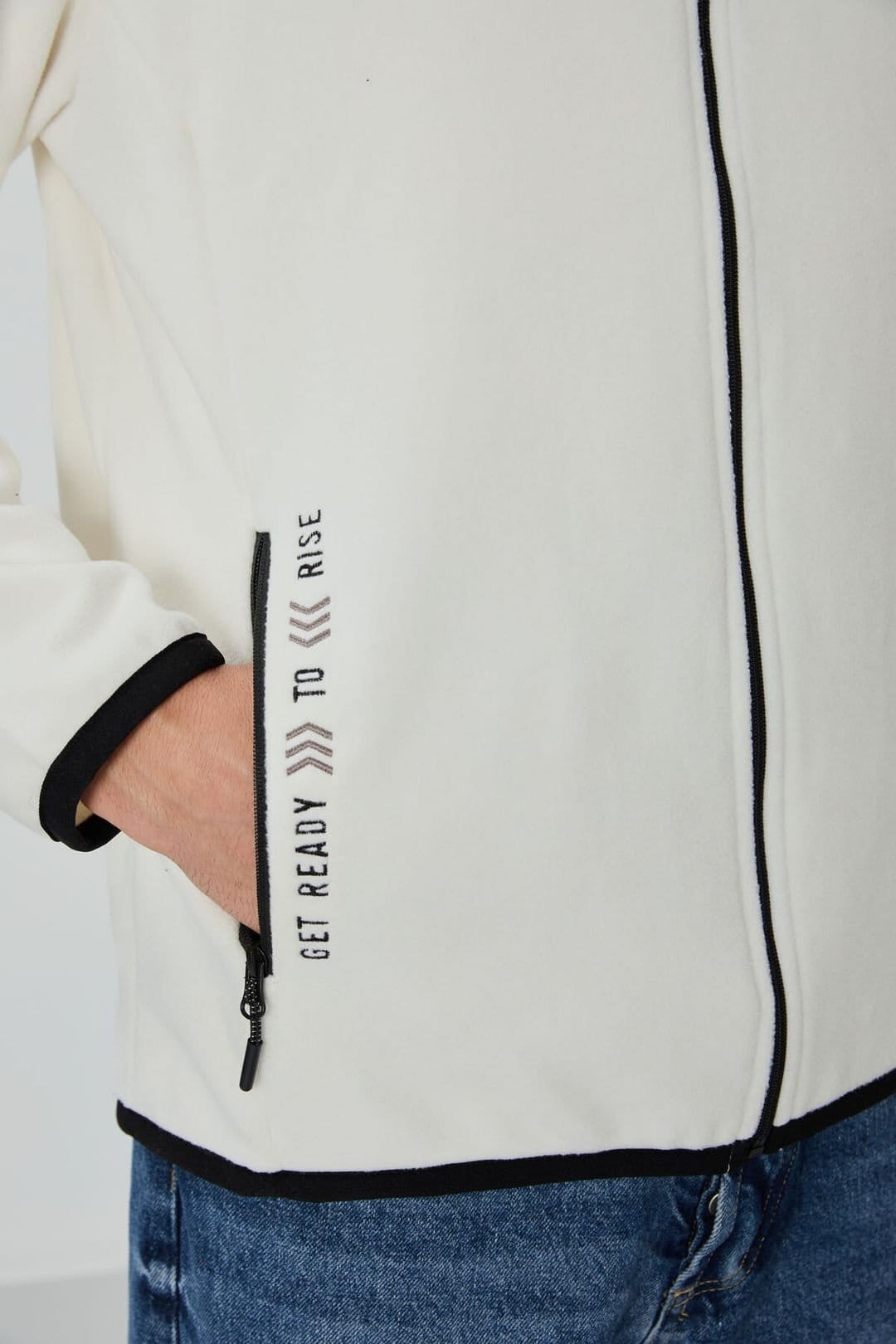 Tommy Life Tommy Life Men's Plush Zip-front Sweatshirt in Off-White - 4