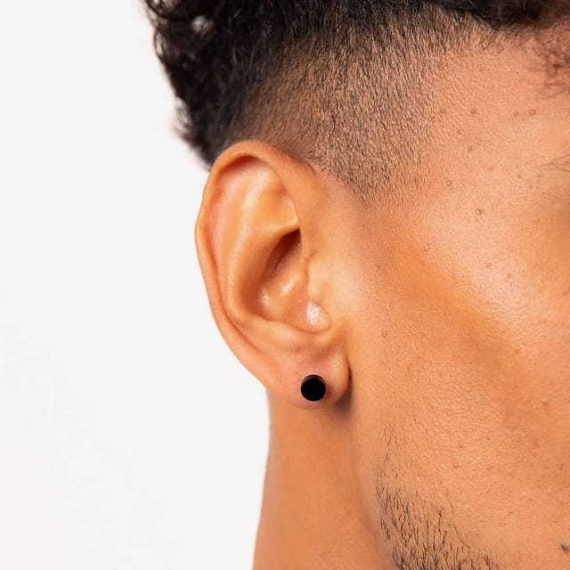 Fred Bennett Fred Bennett Men's Plain Round Black Stud Earrings E6395 - 2