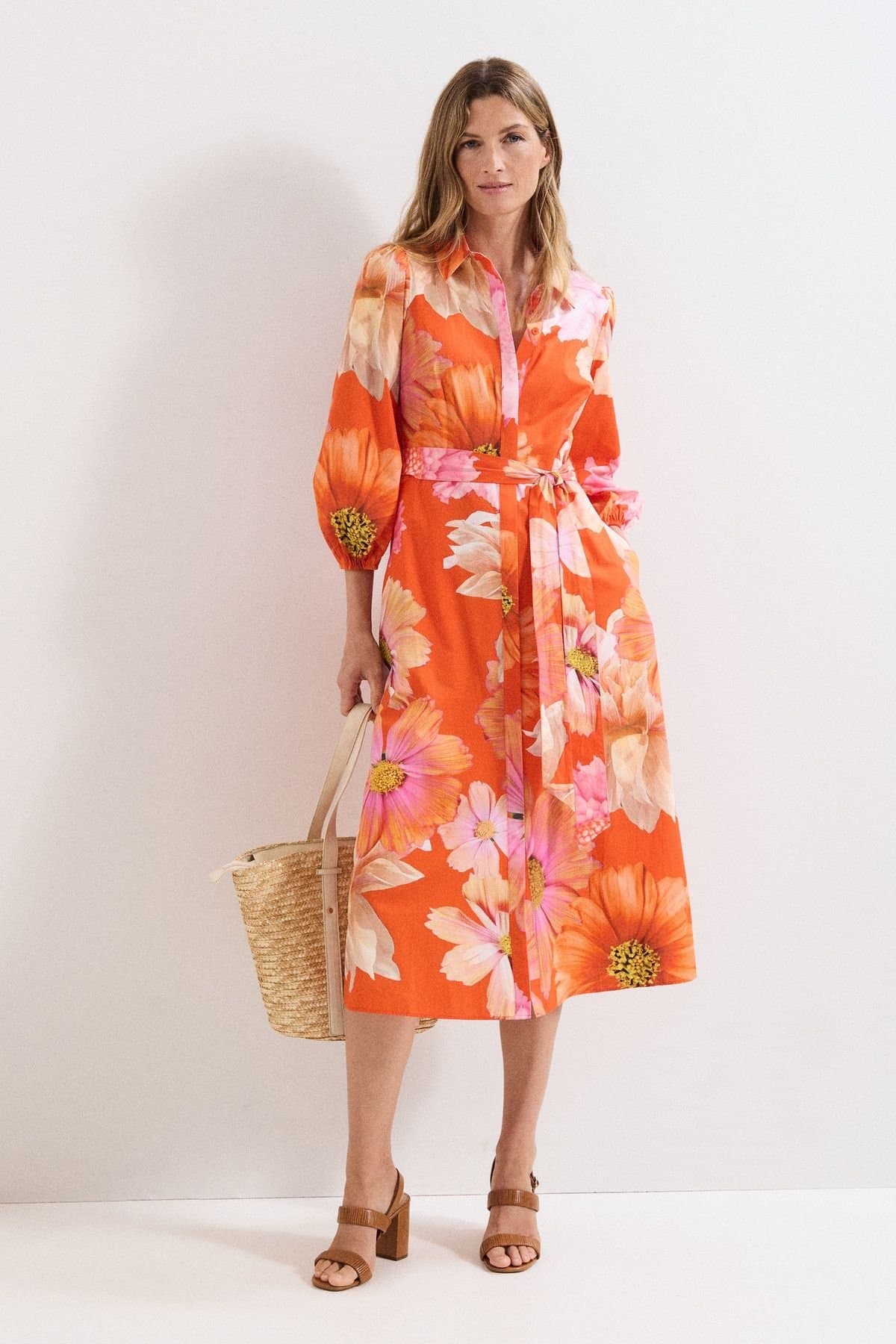Phase Eight Phase Eight Women's Kristina Floral Shirt Dress in Tangerine