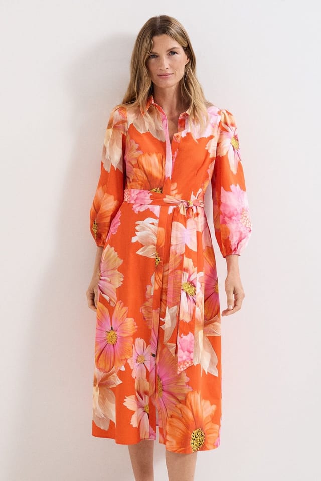 Phase Eight Phase Eight Women's Kristina Floral Shirt Dress in Tangerine - 3