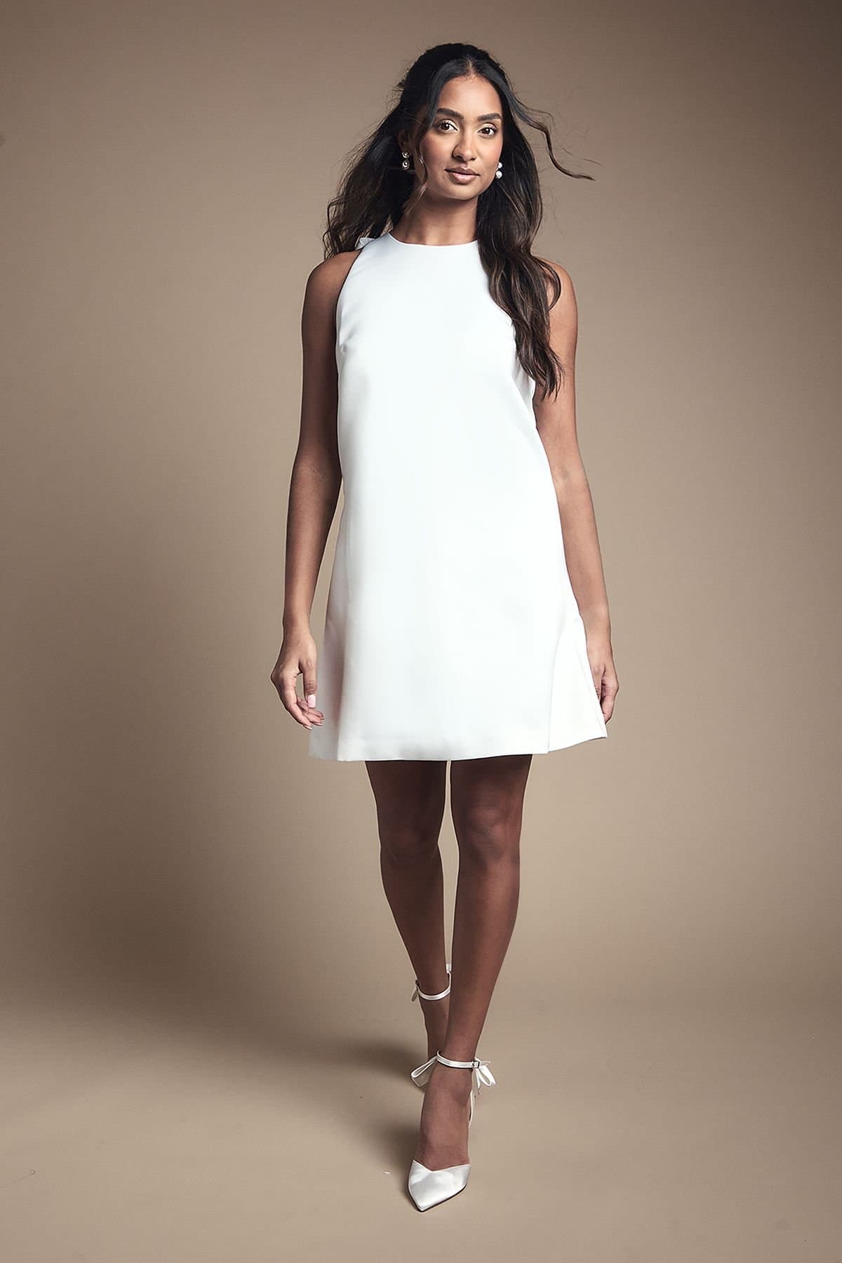 Coast Coast Women's Bow Structured Satin Bridal Mini Dress in Ivory