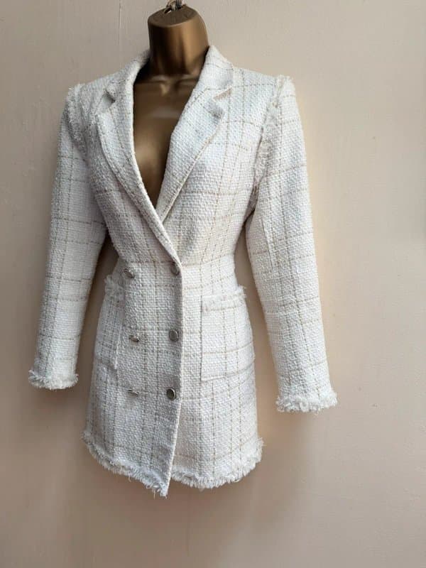 boutique White gold frayed edge fitted fantasy blazer coat jacket