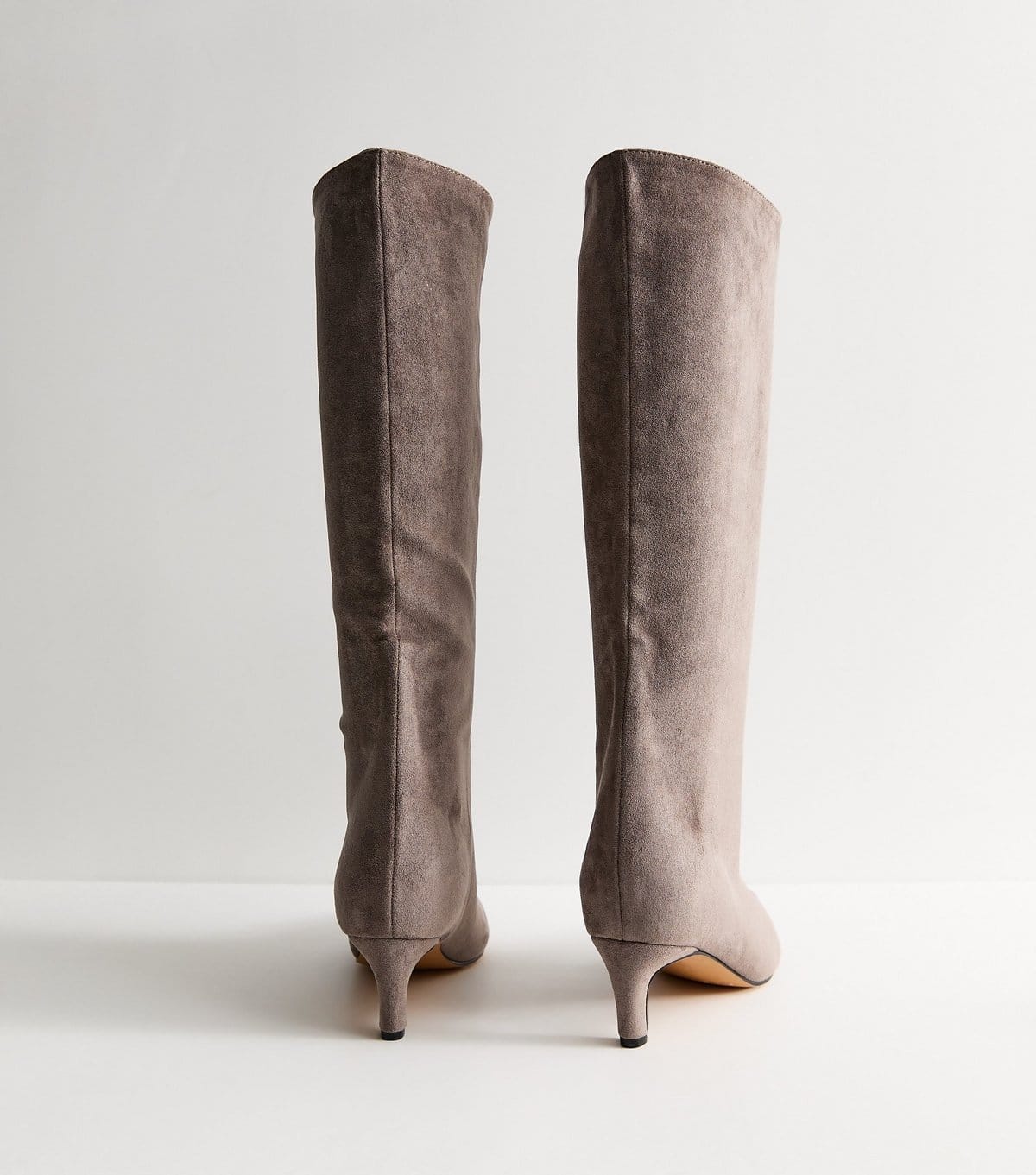 New Look Women's Grey Faux Suede Kitten Heel Knee High Boots Vegan New Look - 4