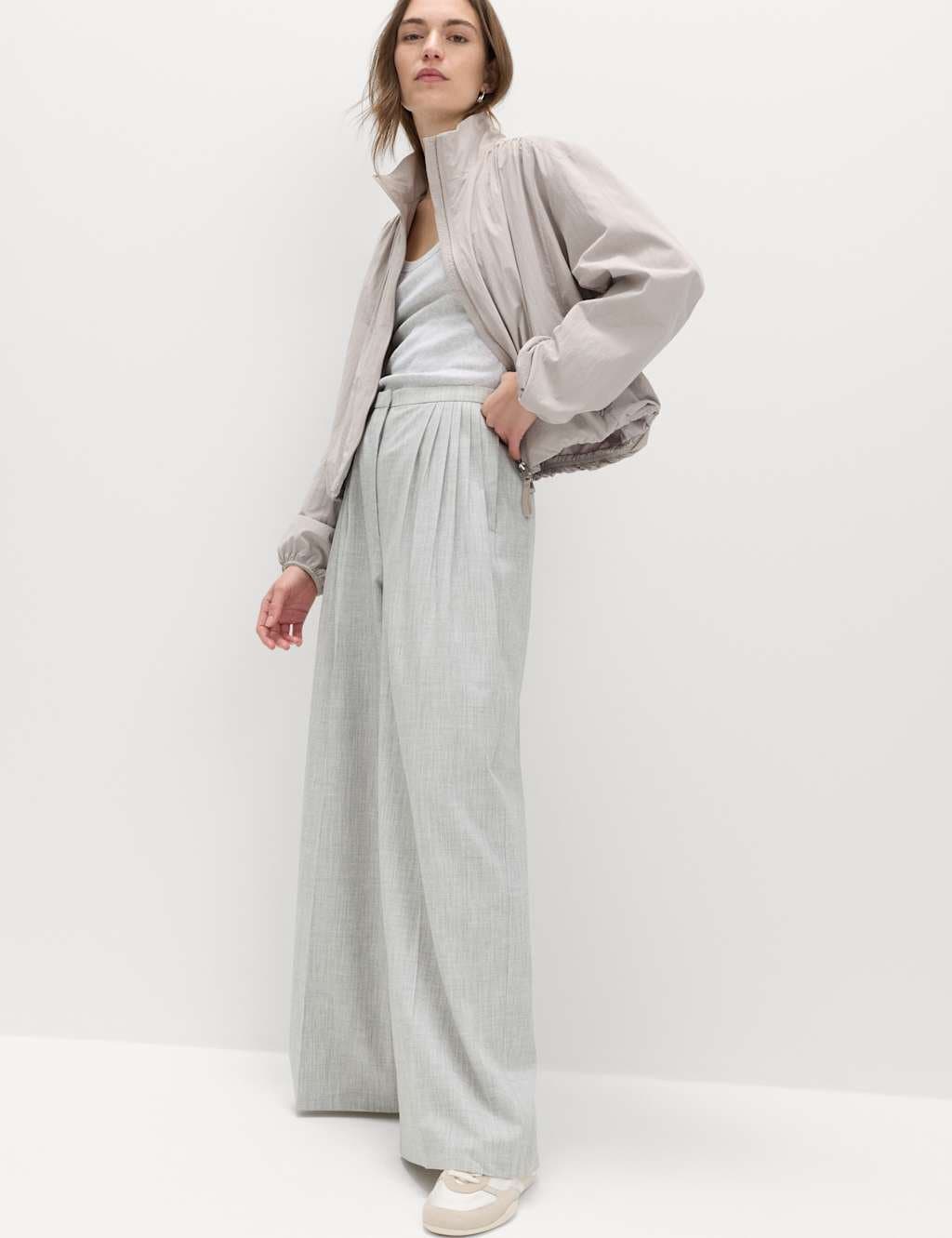 Marks & Spencer M&S Pleated Front Wide Leg Palazzo Trousers in Grey