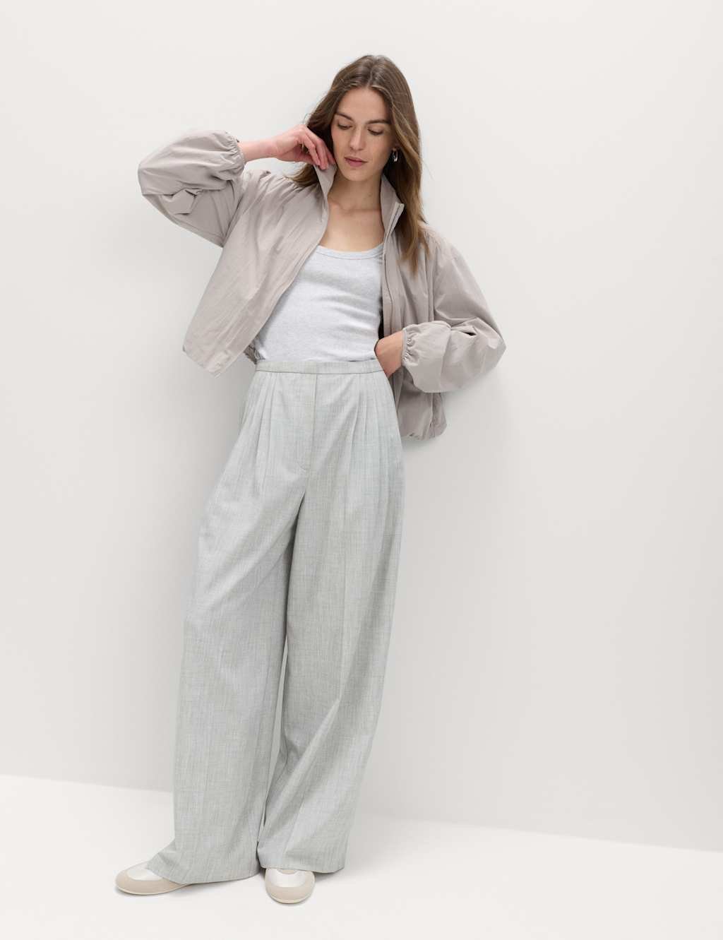Marks & Spencer M&S Pleat Front Wide Leg Palazzo Trousers Grey - 4
