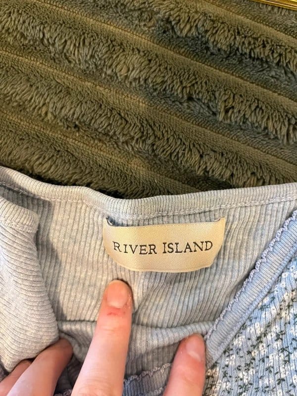 River Island Ribbed Cami Vest Top in Light Blue and Multi
