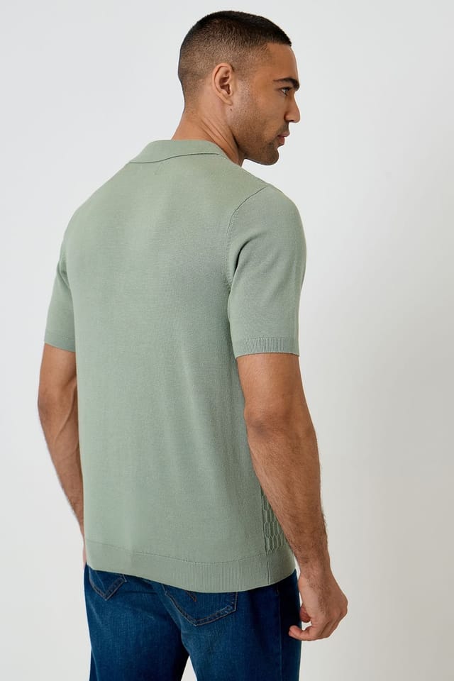 Threadbare threadbare Men's Textured Knit Quarter Zip Polo in Pale Green - 2