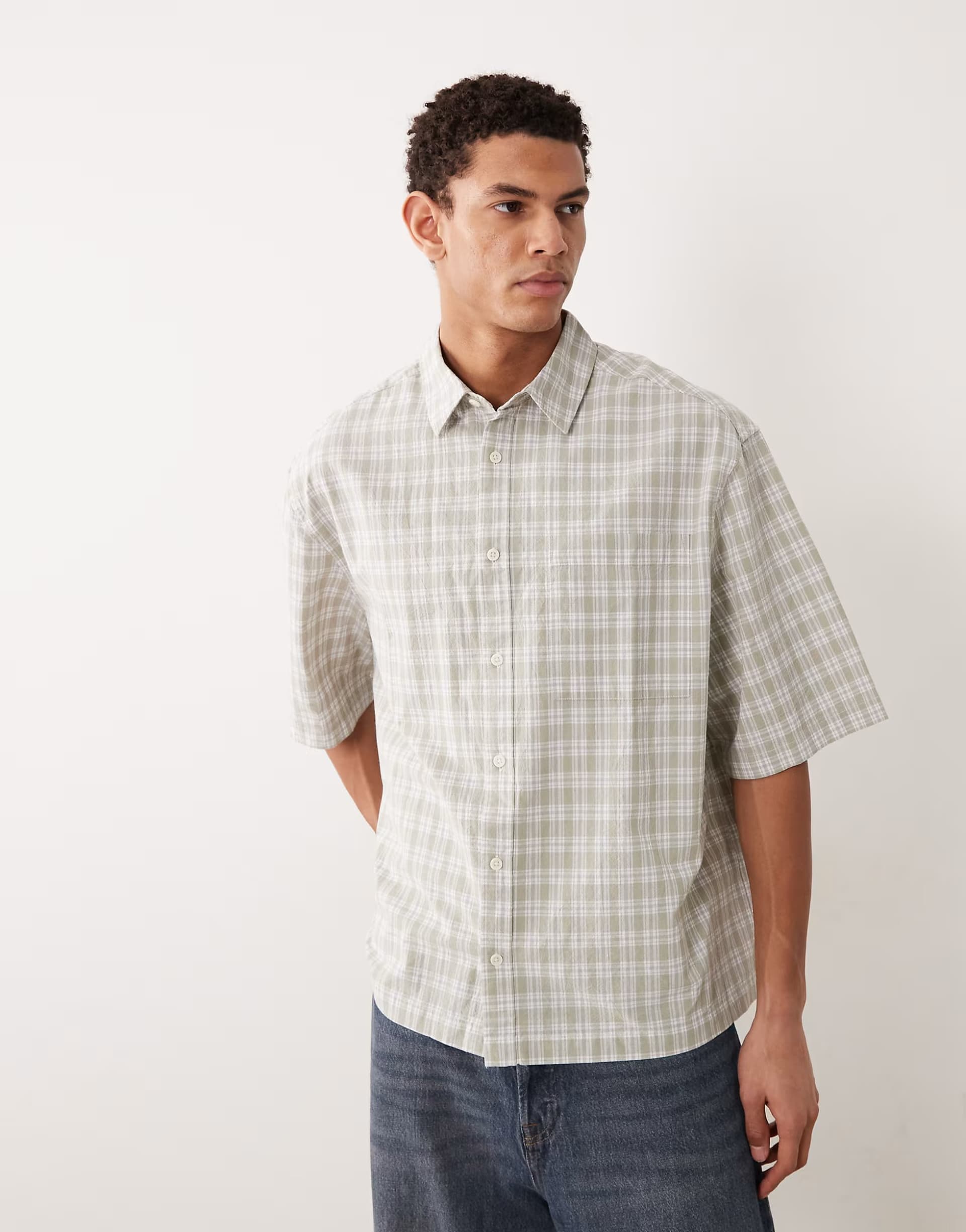 ASOS ASOS DESIGN oversized check shirt in sage green