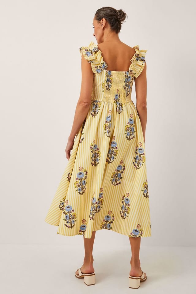 Monsoon Monsoon Women's Maria Frill Floral Stripe Midi Dress in Yellow - 2