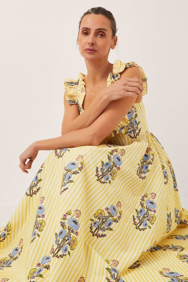 Monsoon Monsoon Women's Maria Frill Floral Stripe Midi Dress in Yellow - 3