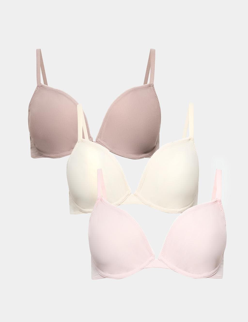 Marks & Spencer M&S 3 Pack Wired Plunge Bras A-E Pink Mix
