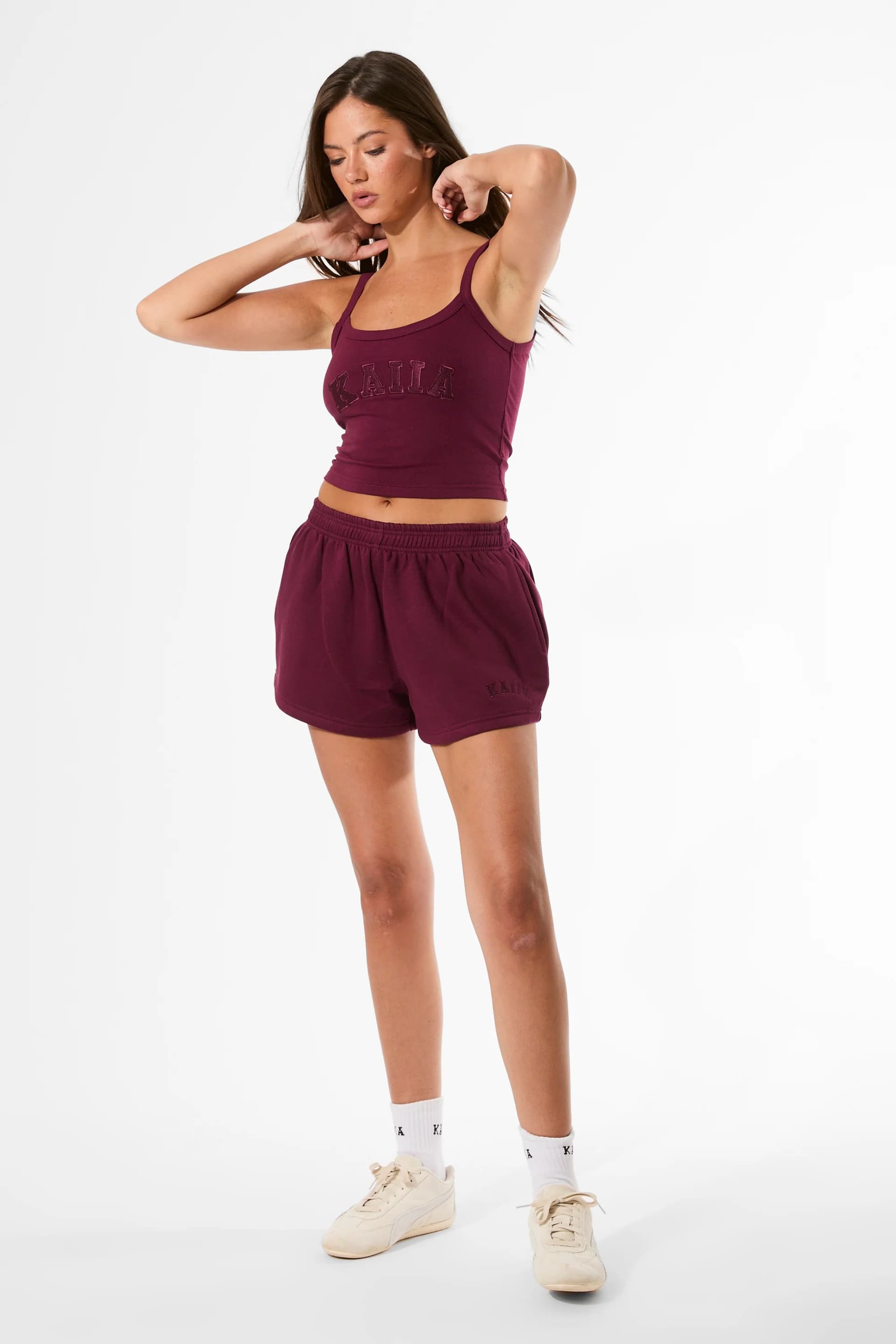 Kaiia Kaiia Logo Mini Sweat Shorts in Deep Burgundy
