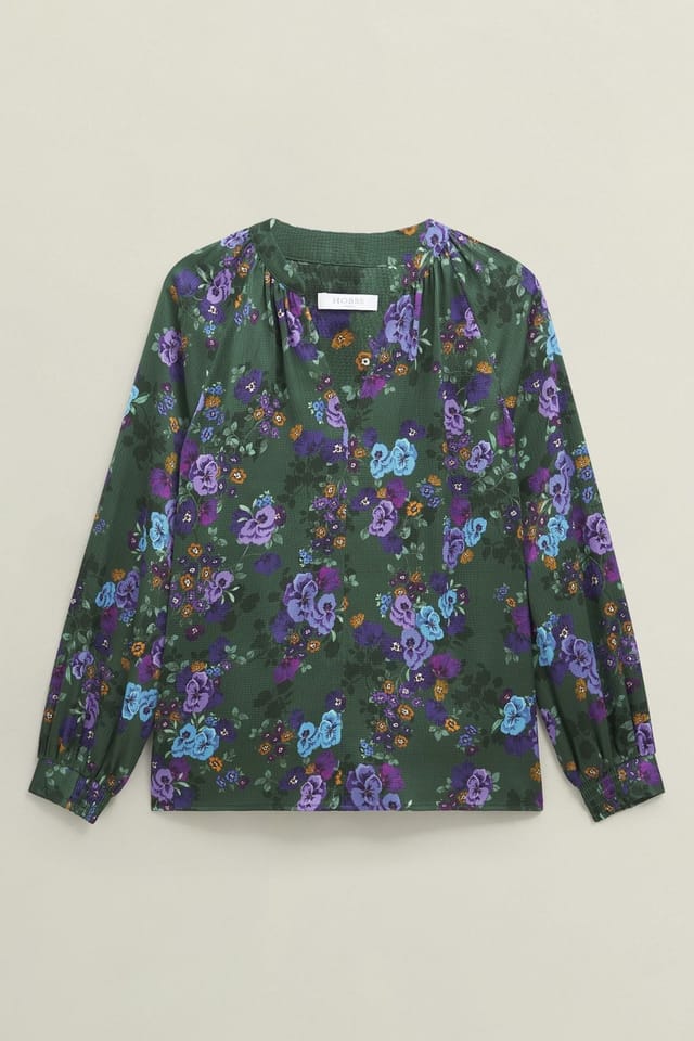 Hobbs London Hobbs London Women's Edna Floral Print Blouse in Bottle Green - 2