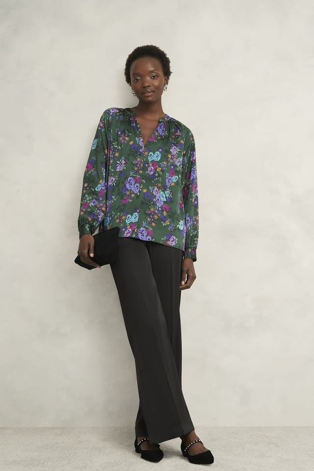 Hobbs London Hobbs London Women's Edna Floral Print Blouse in Bottle Green - 3