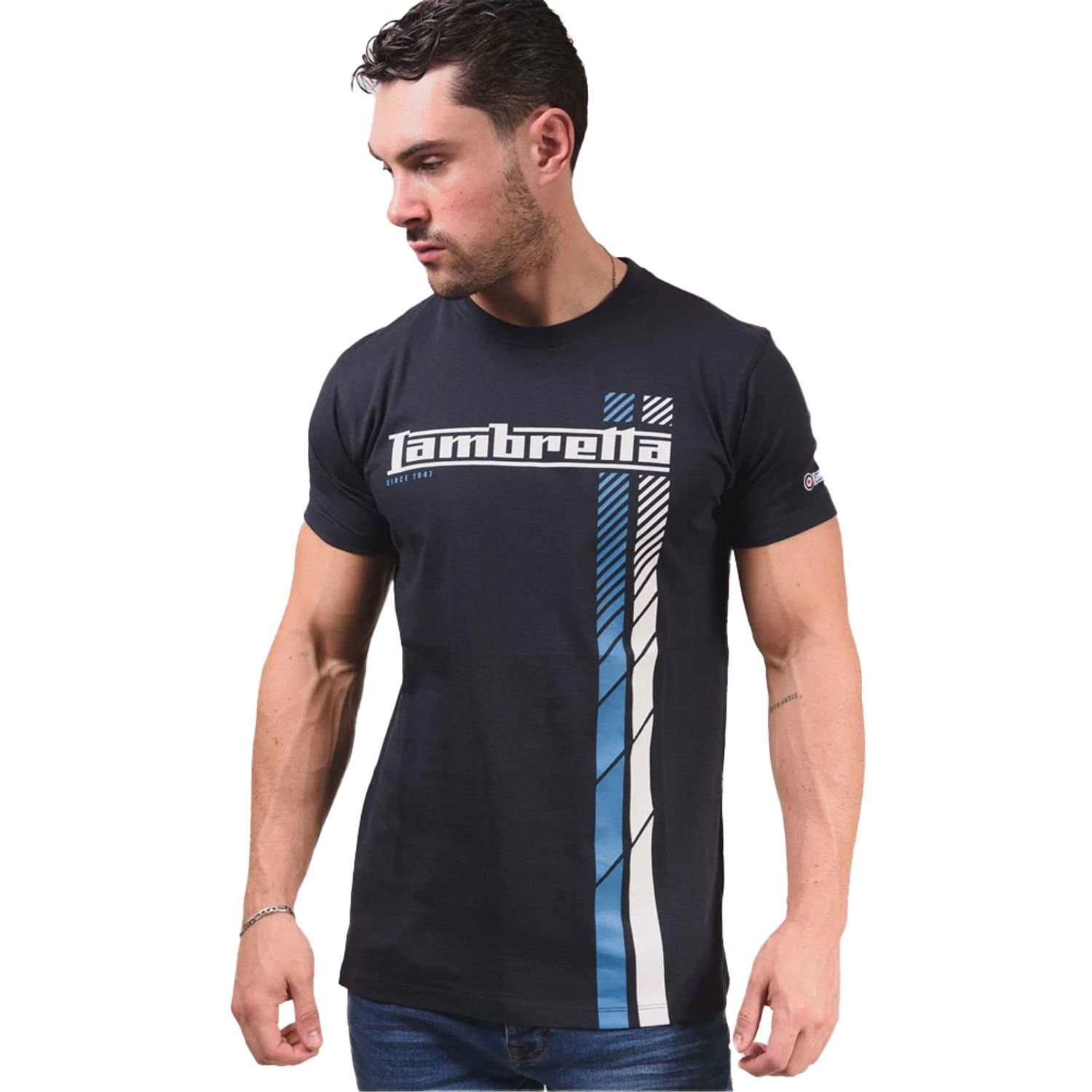 Lambretta Lambretta Men's SS25 Racing Stripe T-Shirt in Mid Navy