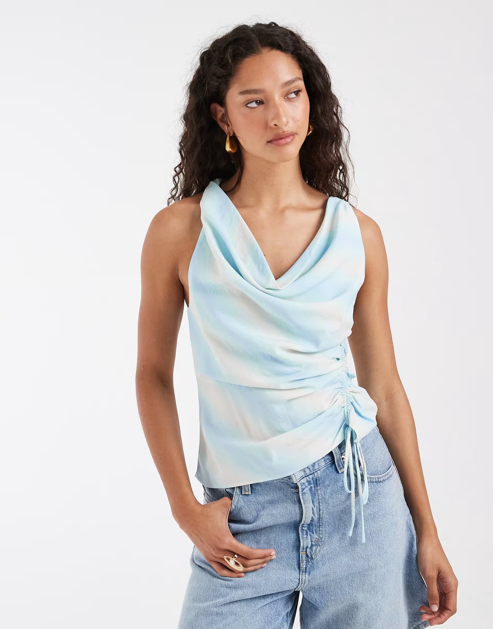 ASOS & Other Stories cinch waist draped top in multi ombre stripe 