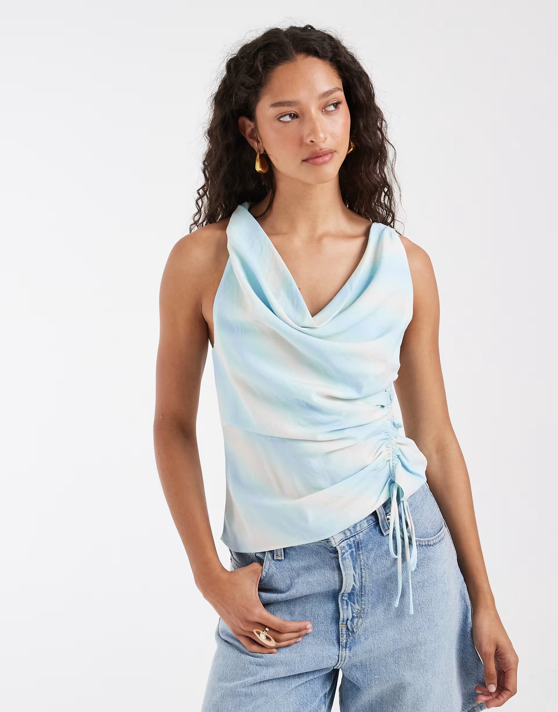 ASOS Multi Ombre Stripe Cinch Waist Draped Top