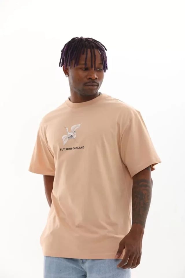 Janes Janes Men's Oversized Printed Crew Neck T-Shirt with Back Print in Beige - 3