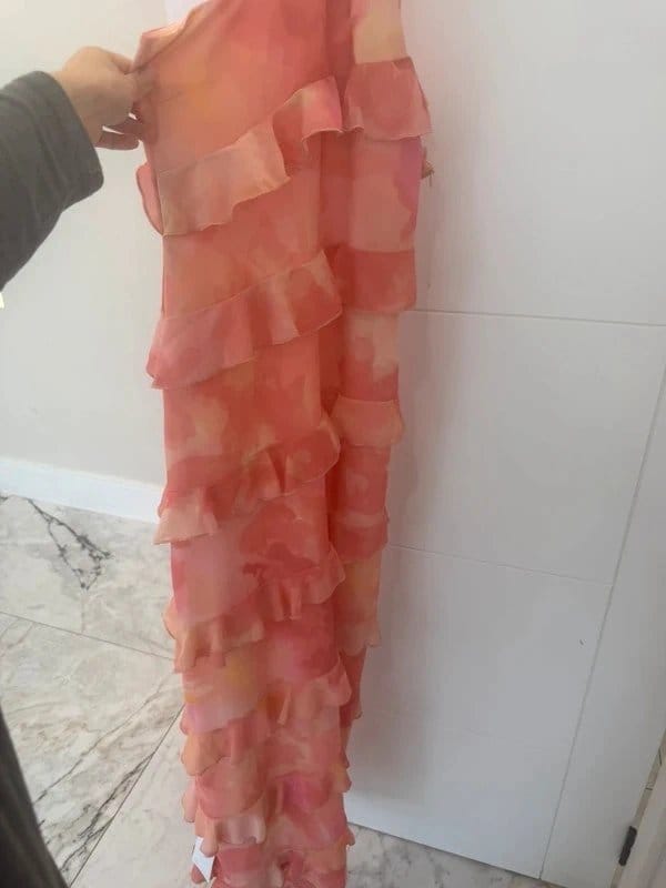 Pretty Lavish Coral Ruffle Midi Dress – Size UK 10