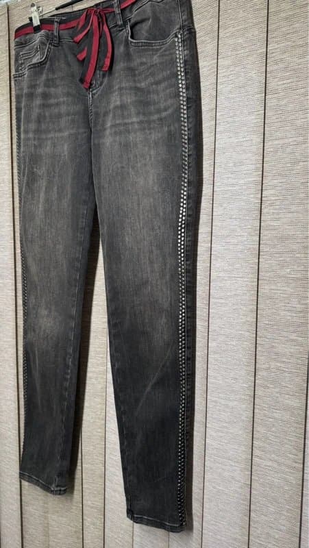 Oltre Oltre Denim Grey Studded Jeans UK 14 Stretch Slim Fit
