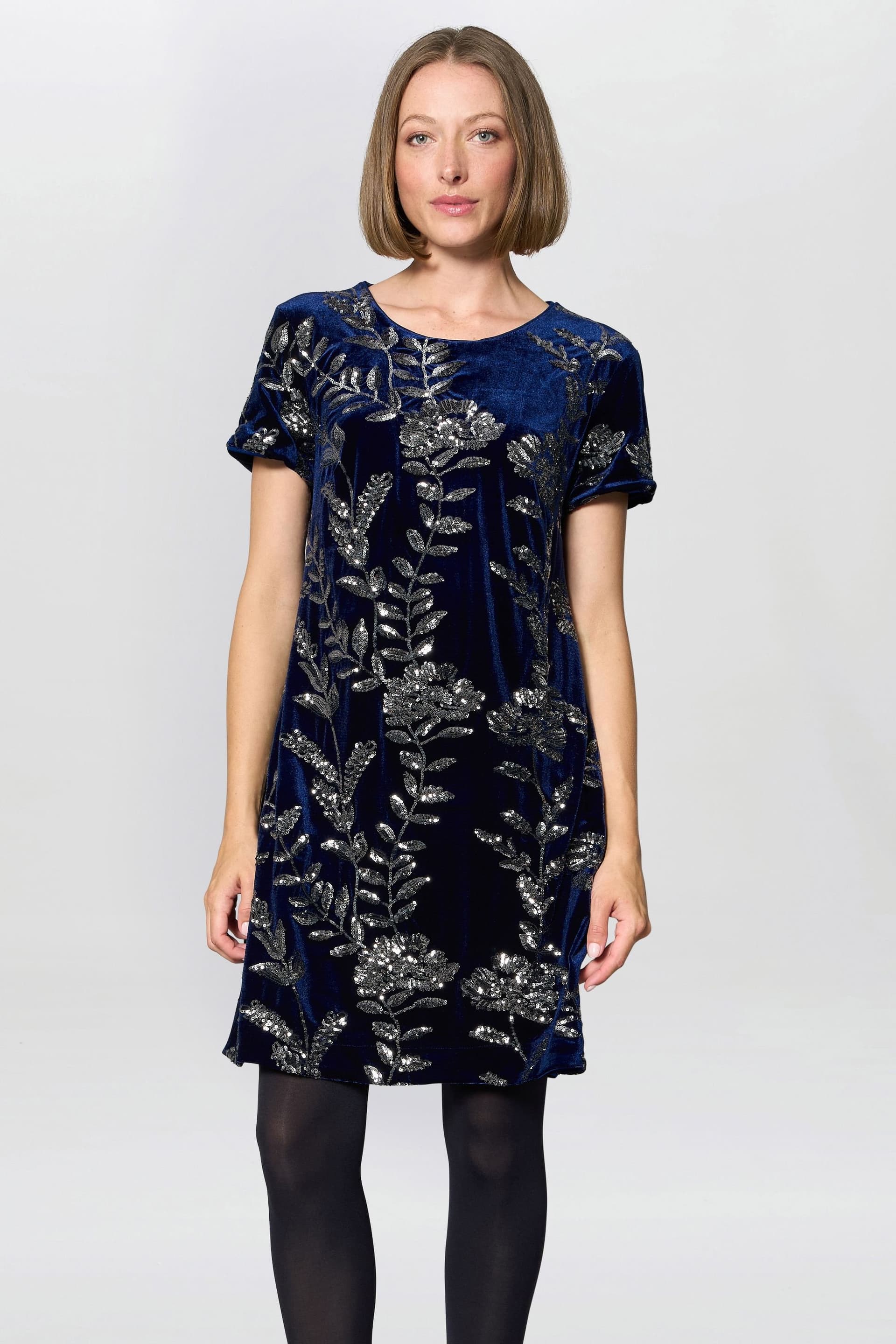Gina Bacconi Gina Bacconi Women's Cleopatra Embroidered Velvet Dress in Navy