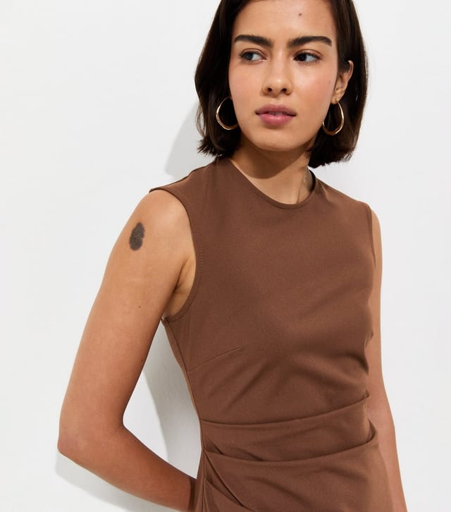New Look Women's Dark Brown Ruched Waist Sleeveless Mini Dress New Look - 3