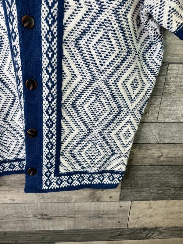 ASOS ASOS Design Mens Knitted Shirt Size Medium Navy Blue Geo Knit Patterned Summer