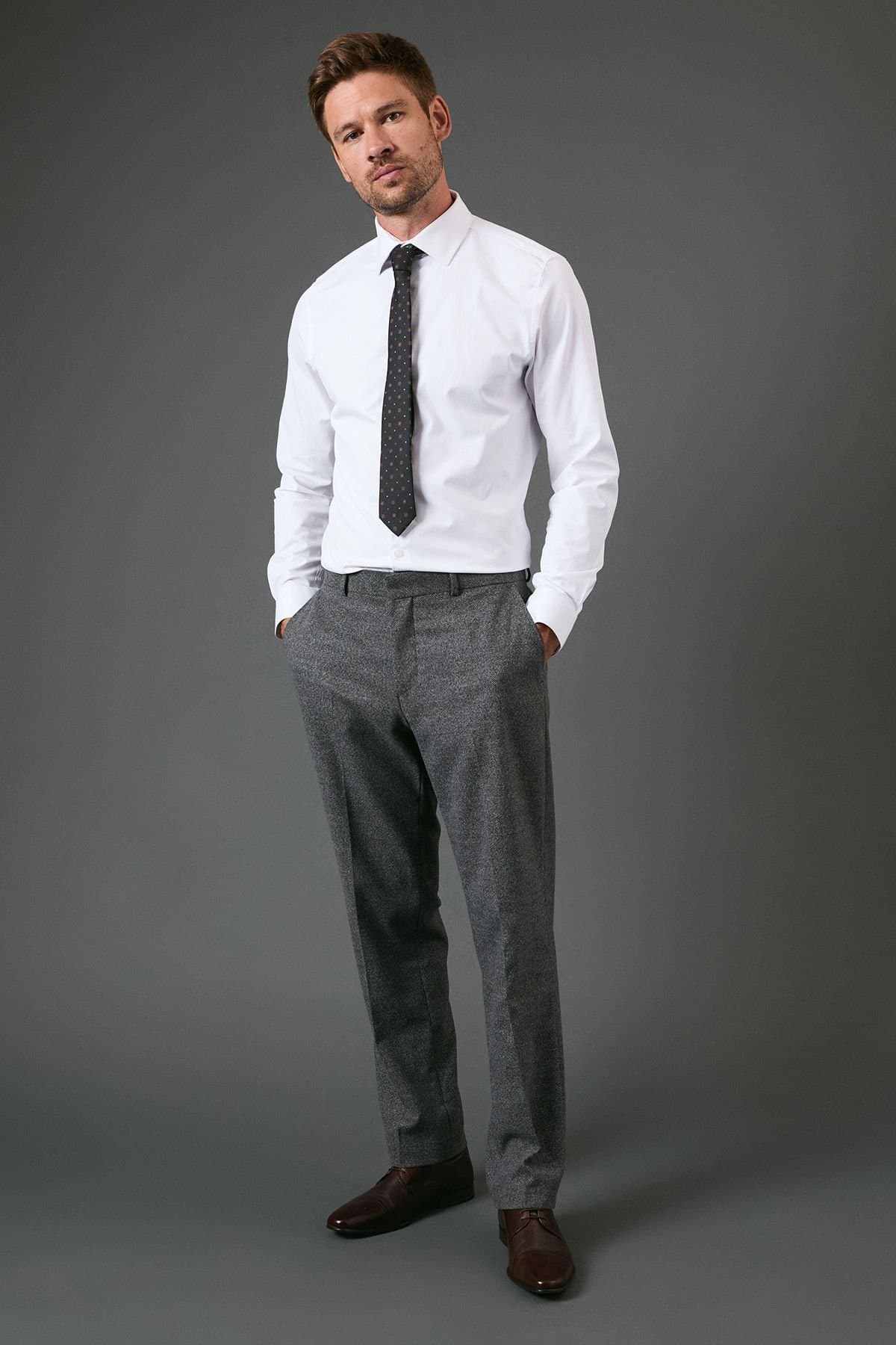 Burton Burton Men's Charcoal Tweed Look Slim Fit Suit Trousers