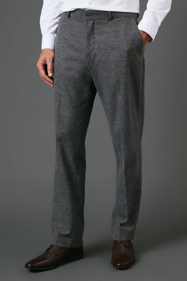 Burton Burton Men's Charcoal Tweed Look Slim Fit Suit Trousers - 2