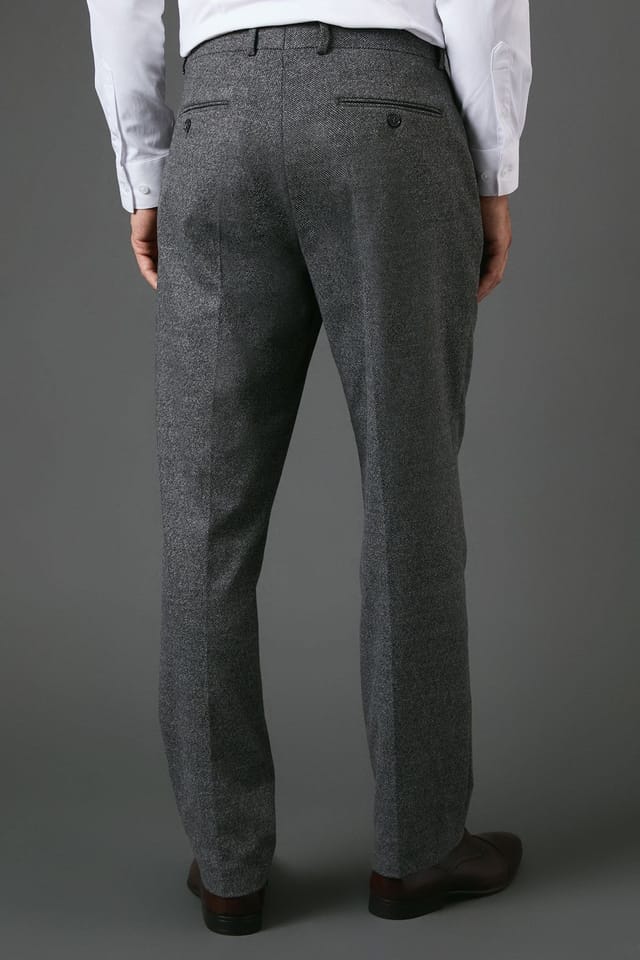 Burton Burton Men's Charcoal Tweed Look Slim Fit Suit Trousers - 3