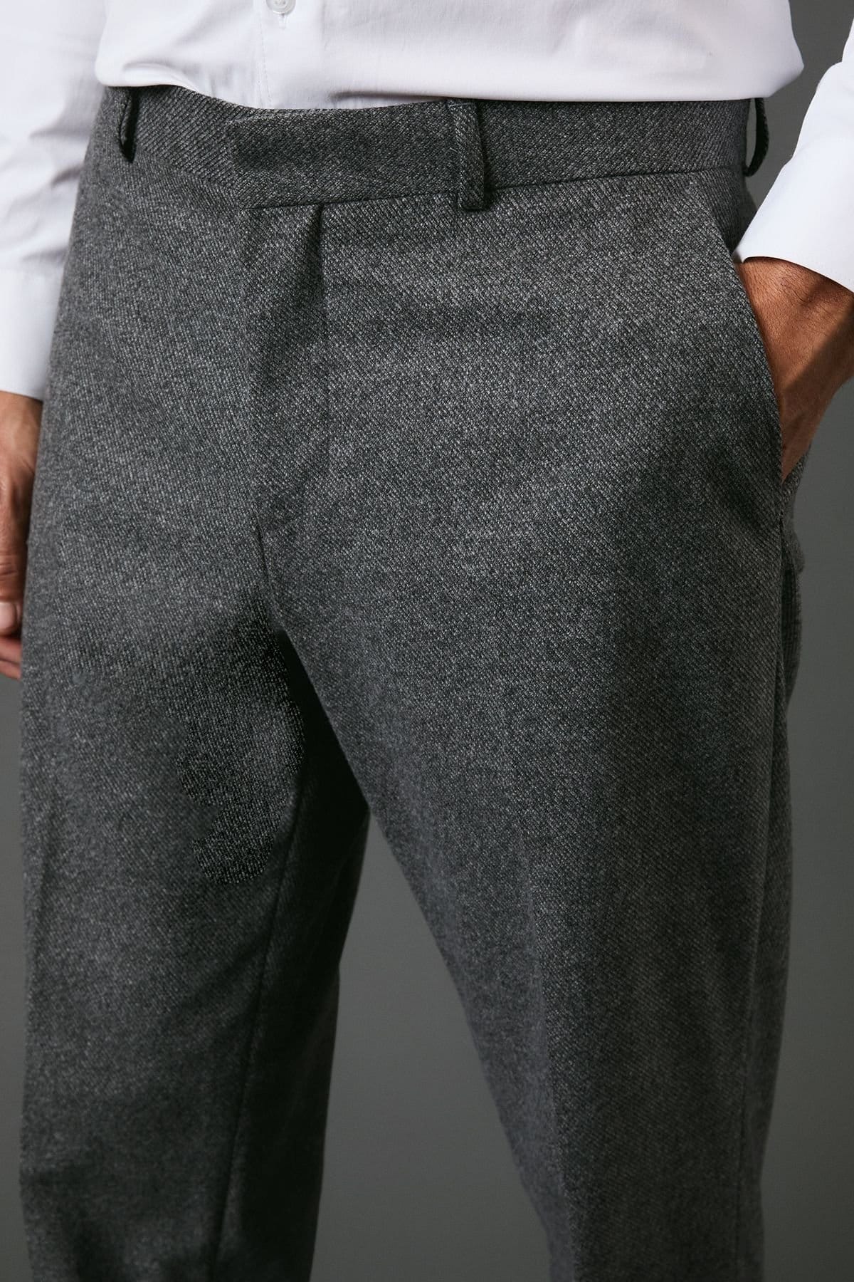 Burton Burton Men's Charcoal Tweed Look Slim Fit Suit Trousers - 4