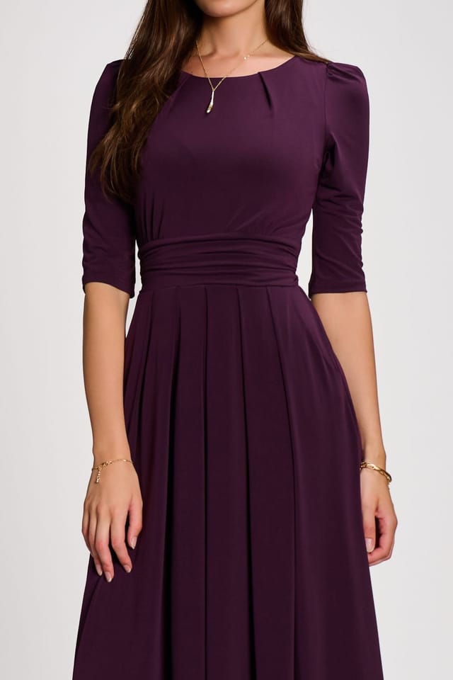 Jolie Moi Jolie Moi Women's 3/4 Sleeve Plain Jersey Maxi Dress in Purple - 3