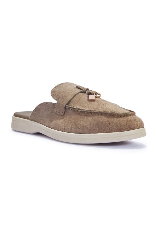 Truffle Collection Truffle Collection Women's Loafers Casual Microfibre Slip On Backless Almond Toe Shoes in Taupe - 3