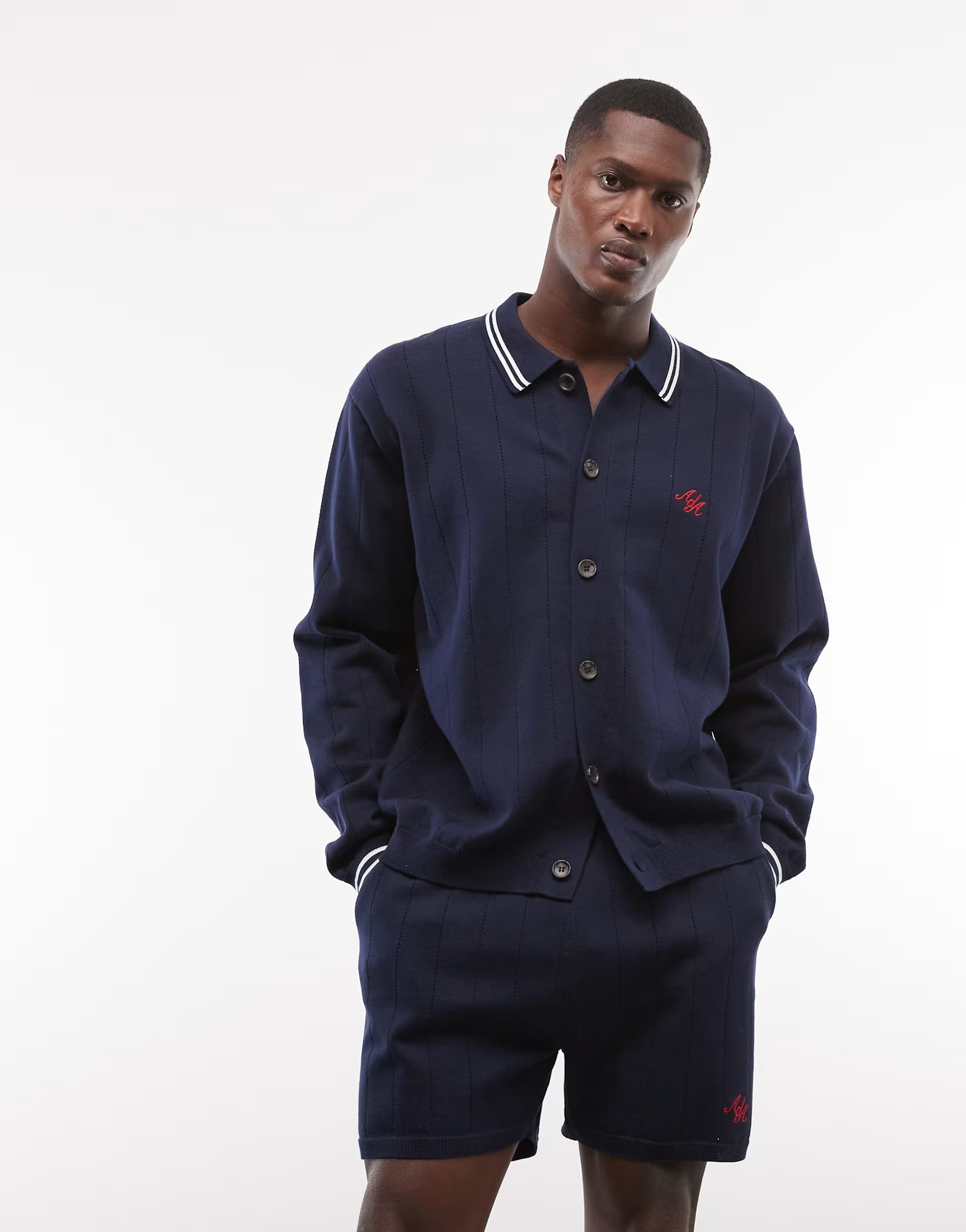 ASOS Navy Jacquard Button-Up Collar Co-Ord Set