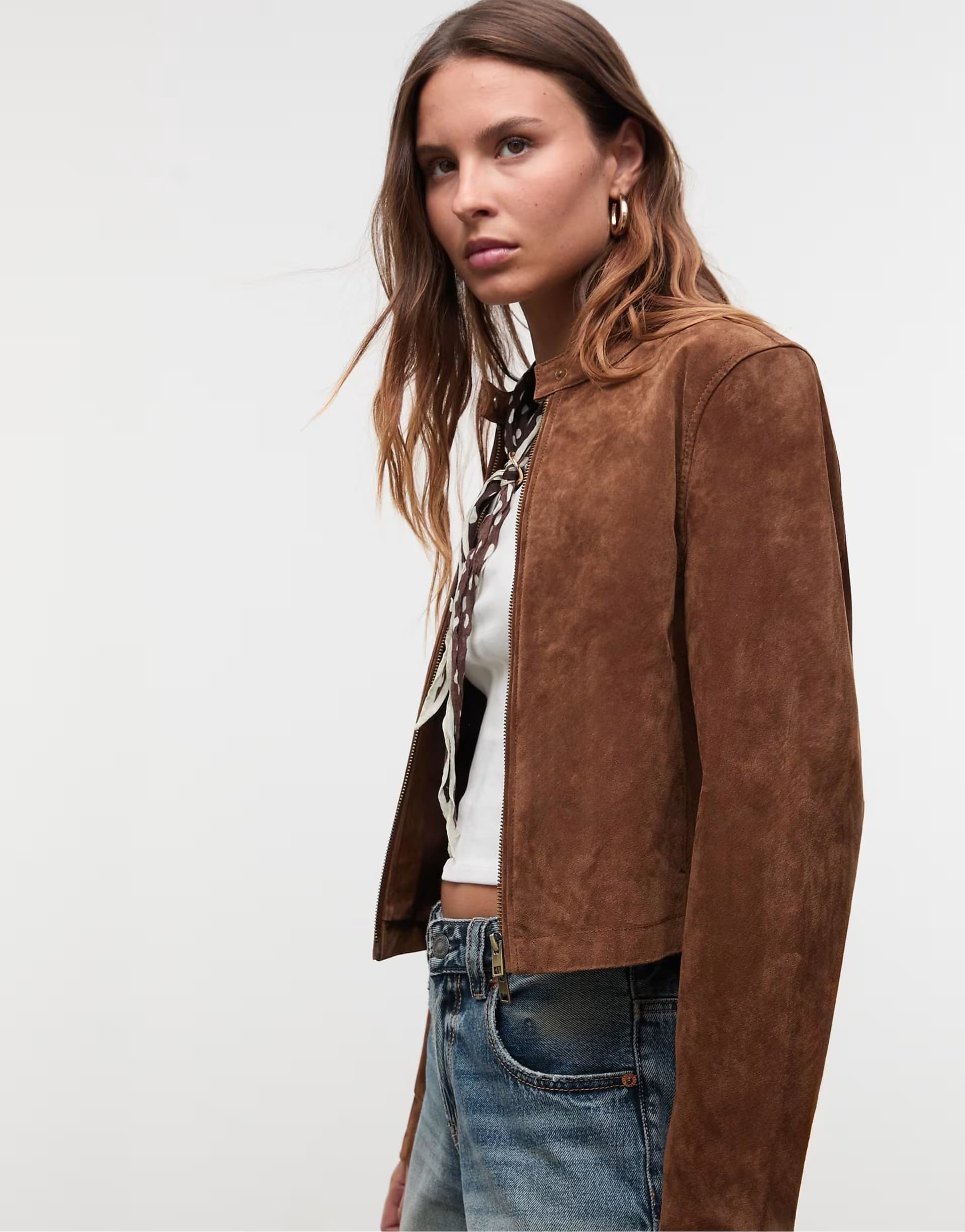 ASOS Stradivarius 100% leather cropped jacket in brown