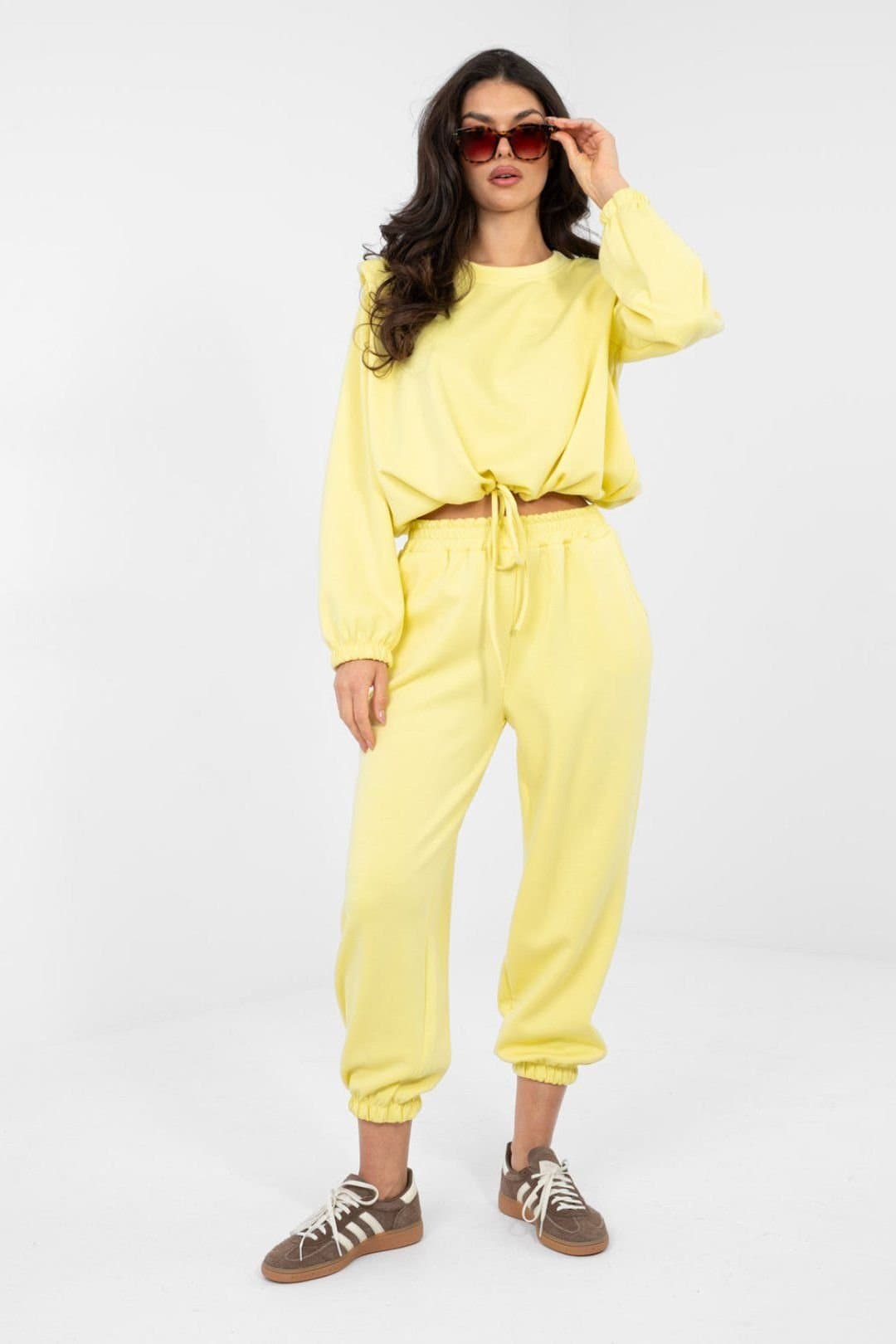 Love Lace Love Lace Women's Minimalist Viscose Elastane Sweatshirt Pants Set in Yellow