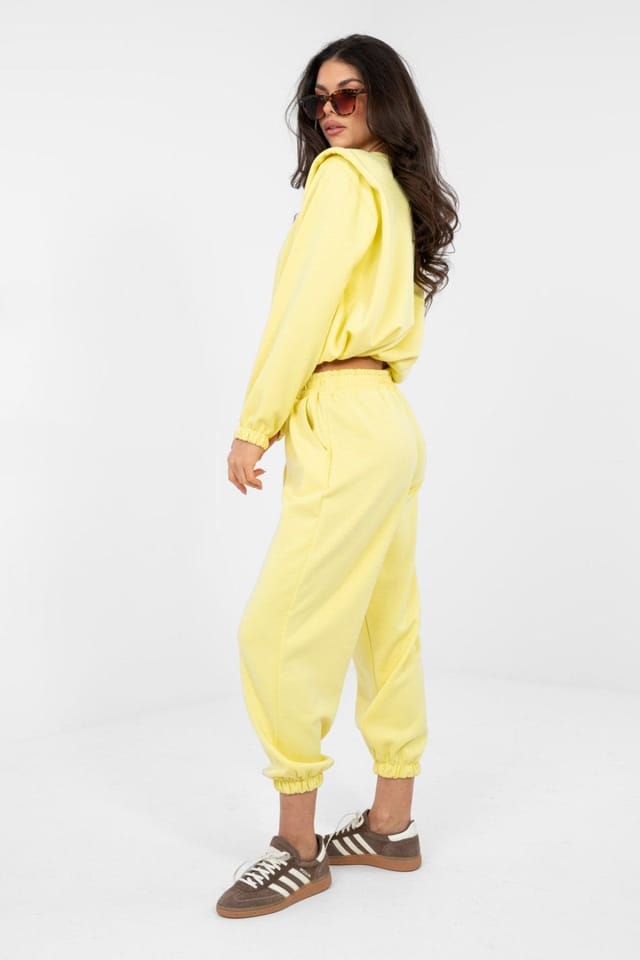 Love Lace Love Lace Women's Minimalist Viscose Elastane Sweatshirt Pants Set in Yellow - 2