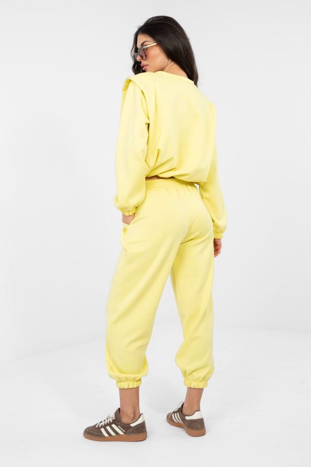 Love Lace Love Lace Women's Minimalist Viscose Elastane Sweatshirt Pants Set in Yellow - 3
